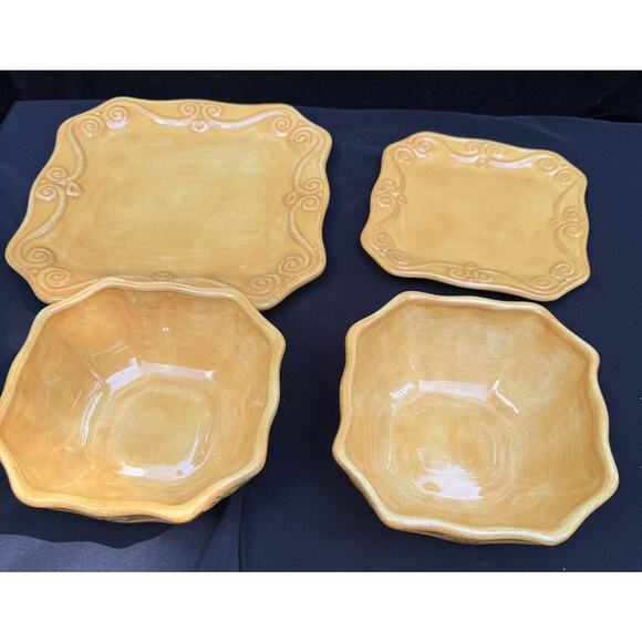 RARE 4 Highgate Manor Mustard Yellow China Plates 1 Dinner Plate 2 Bowls 1 Salad - Picture 8 of 12